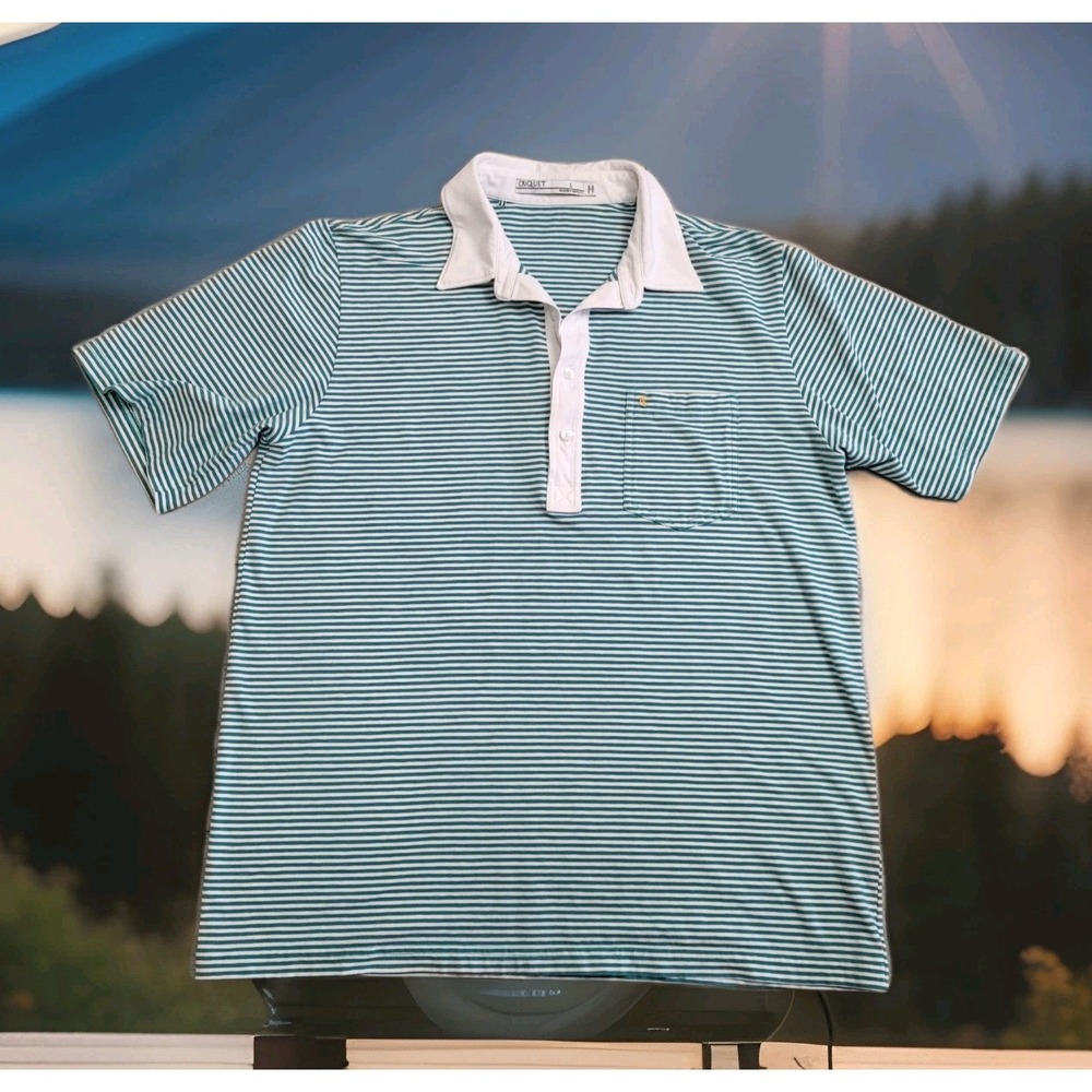 ⛳Criquet Players Polo Shirt Mens L Teal Stripes Pima Cotton Stretch Golf